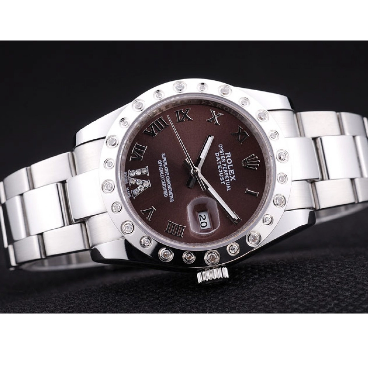 Aaa fake watches Datejust Brown 7466 Dial Rolex Diamond Bezel 0710